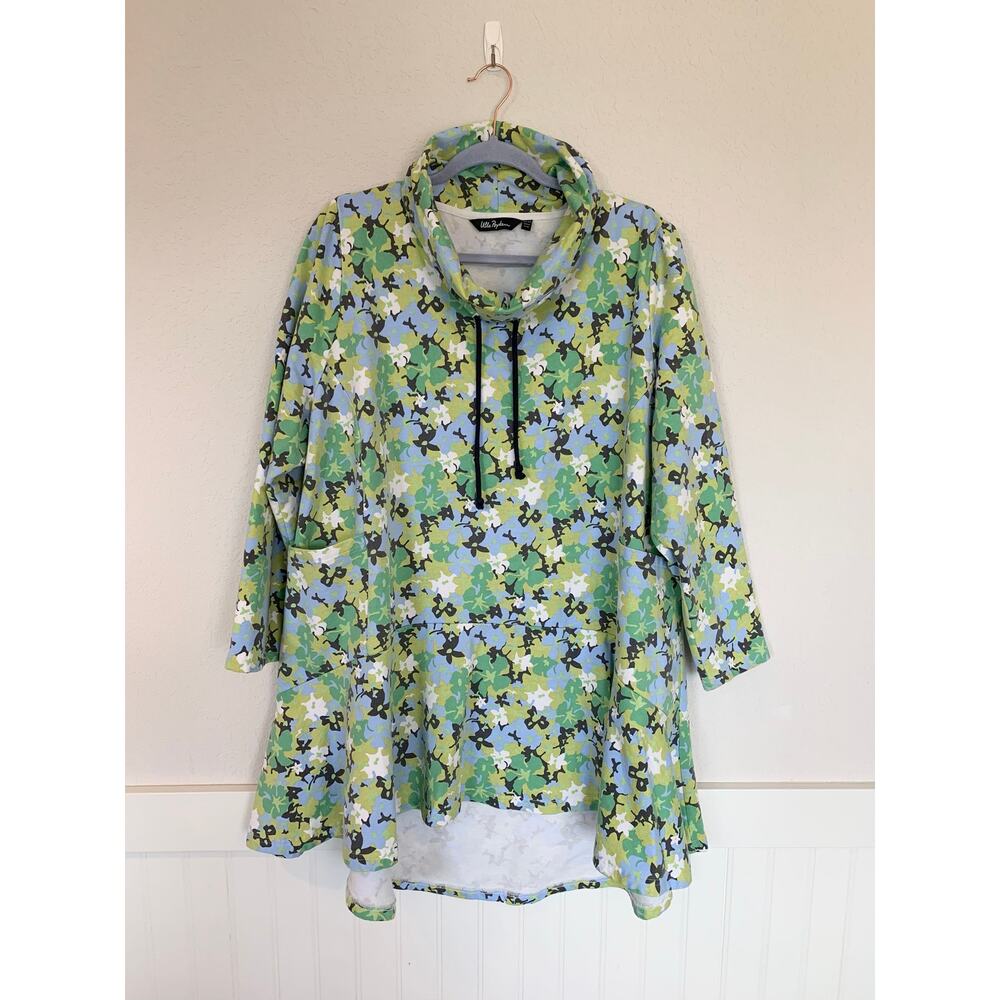 Ulla Popken Floral Cowl Neck Tunic Dress Sweatshirt Plus Size 20 22 Green Blue